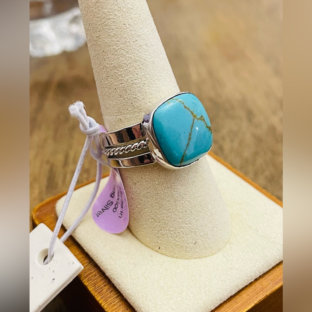 New Seed And Sage Sterling Silver Square Turquoise Rope Ring Size 9 85$